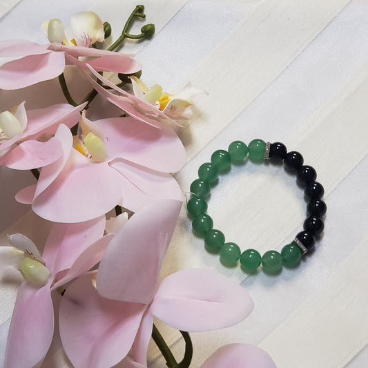 Black and green jade bracelet with square spacers Bracelet