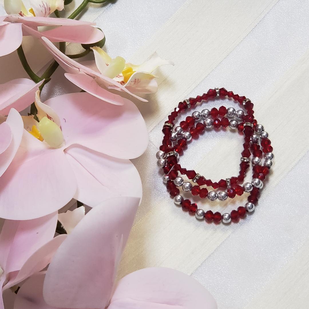 Red crystal Bracelets Set of 3